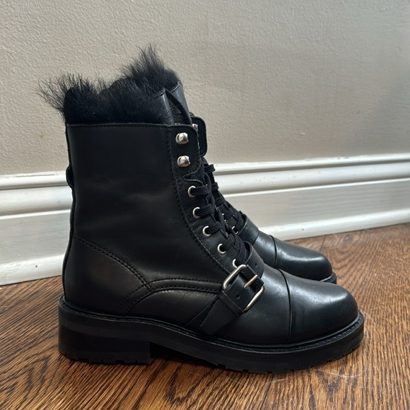 All Saints Womens Donita Black Leather Combat & Lace-up Boots Shoes New - Picture 2 of 9
